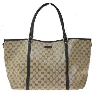 GUCCI GG Pattern Crystal Shoulder Tote Bag Coating Canvas Leather Brown 87EG286